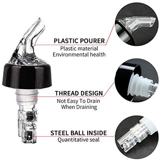 Set van 6 schenktuiten voor flessen, maatbekers voor sterke drank van 28 ml (1 oz), shotdispenser, automatische wijnschenker voor tequila, cocktails, whisky, rum en andere alcoholische dranken voor thuisbars (transparant)