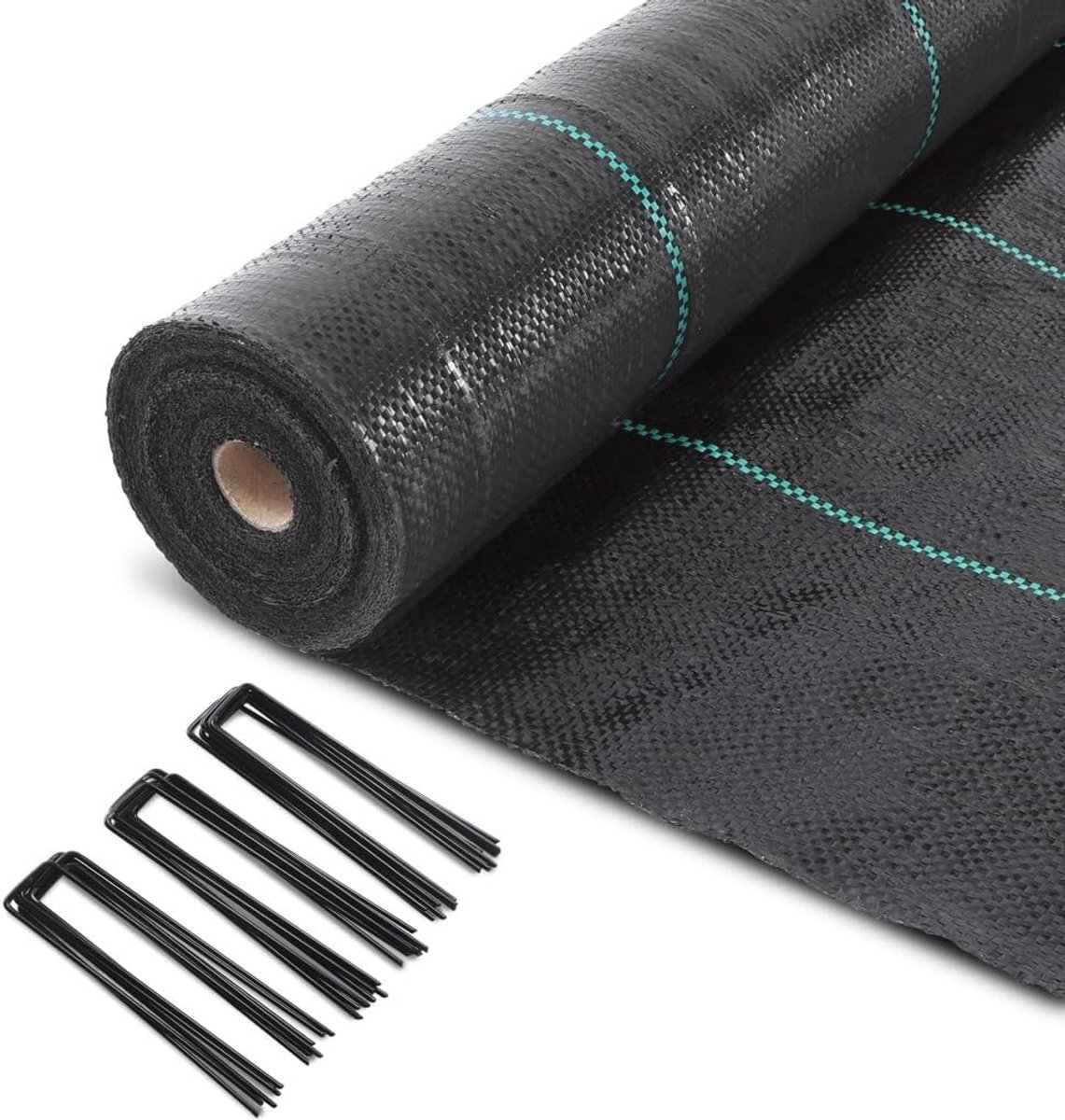 Mulchdoek 2 x 50 m met 100 haringen voor onkruidbestrijding