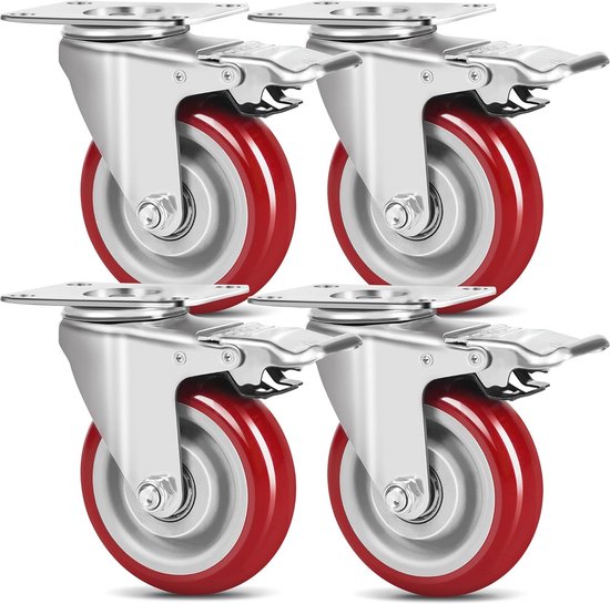 HRB Transportwielen, 4 stuks in set 200 mm, wielen met rem van het merk HRB, zware wielen met max. 820 kg totale draagkracht, geschikt voor bijv. wielen voor palletmeubels (set van 4