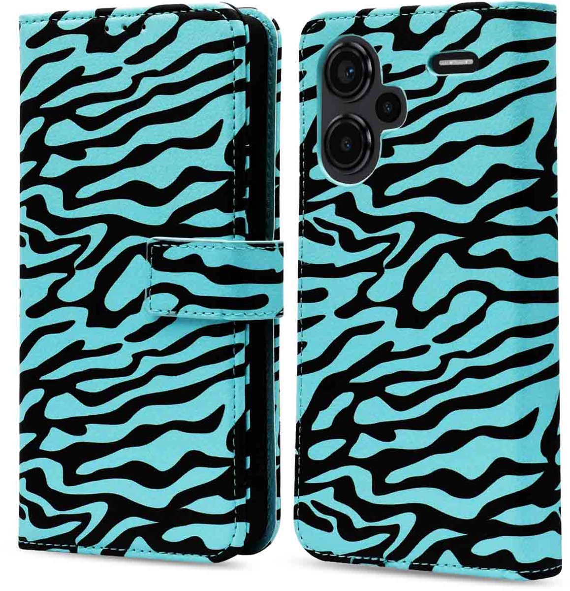 imoshion Hoesje - Geschikt voor Xiaomi Redmi Note 13 Pro Plus (5G) - Design Bookcase smartphone - Black Blue Stripes