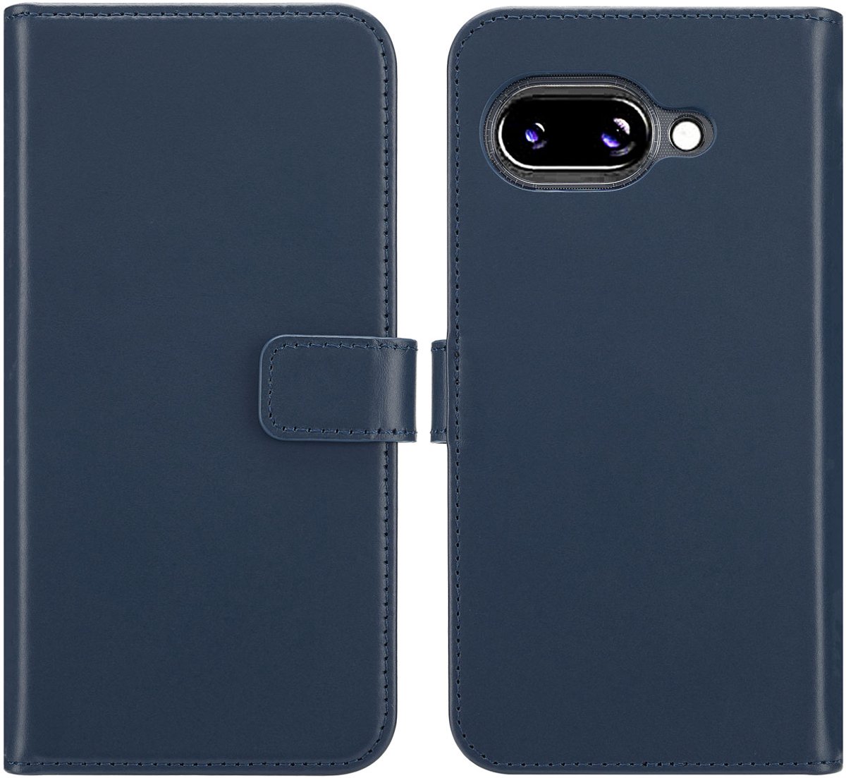 Selencia Hoesje - Geschikt voor Google Pixel 9a - Echt Lederen Bookcase - Blauw