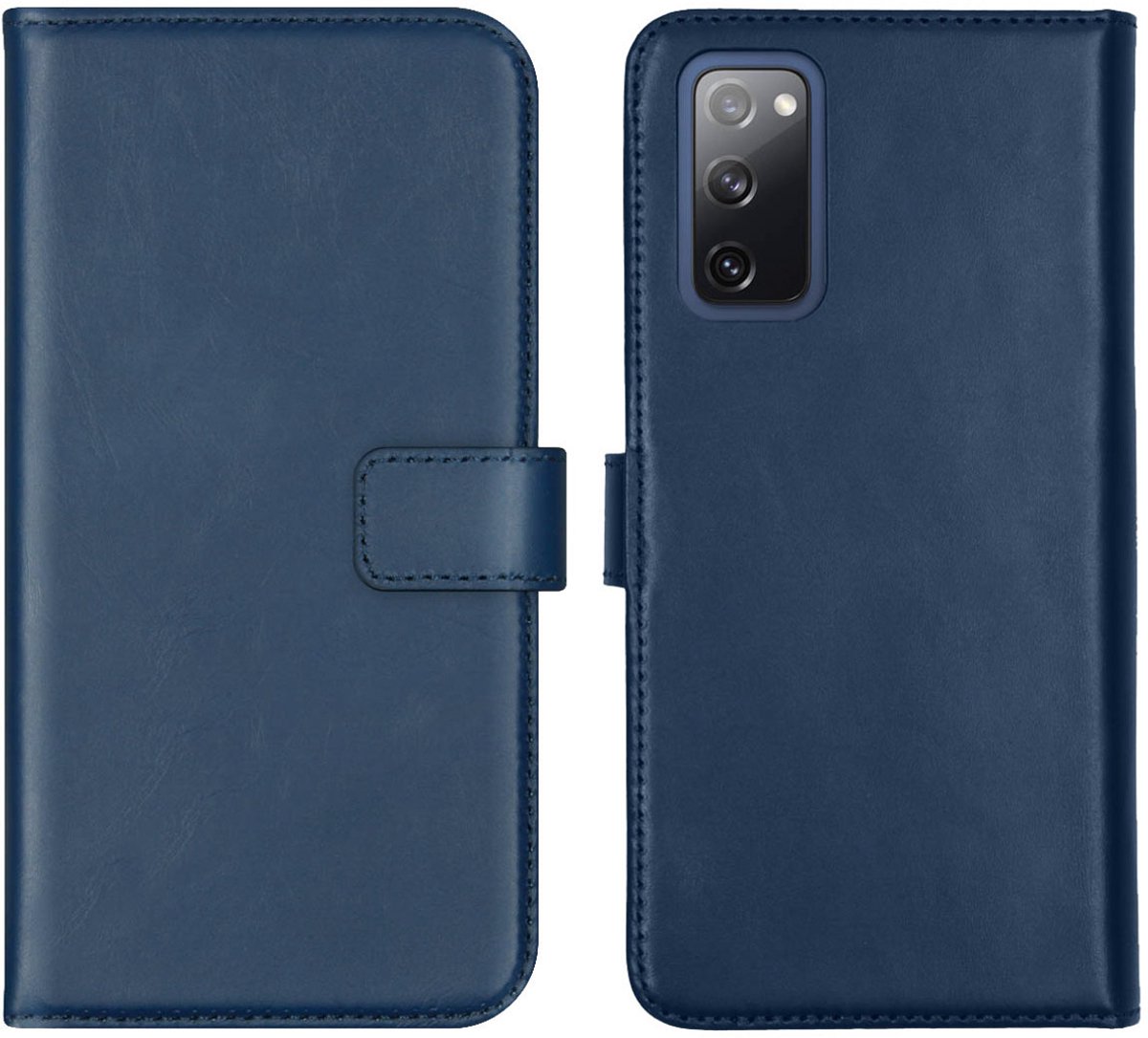 Selencia Hoesje - Geschikt voor Samsung Galaxy S20 FE - Echt Lederen Bookcase - Blauw