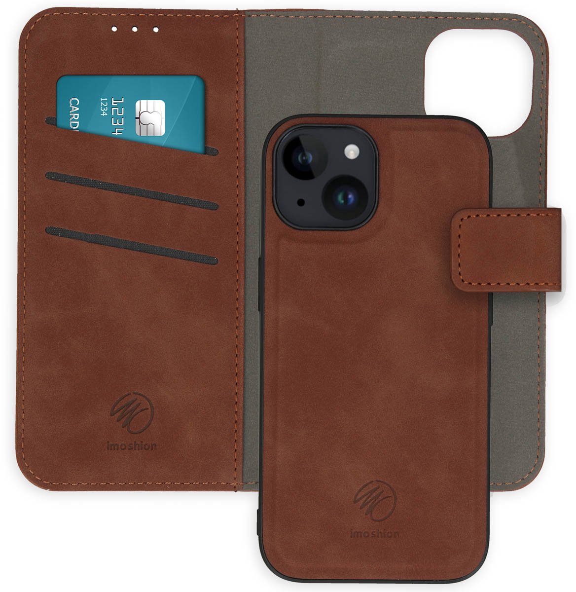 imoshion Hoesje - Geschikt voor Apple iPhone 15 - Uitneembare 2-in-1 Luxe Bookcase - Bruin