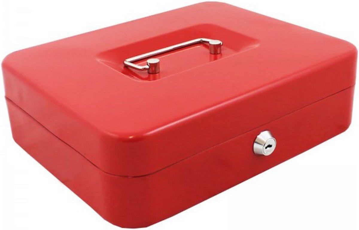 Robuuste Rode Geldcassette met Muntverdeler en Stevig Slot - 31x22.5x7.5 cm