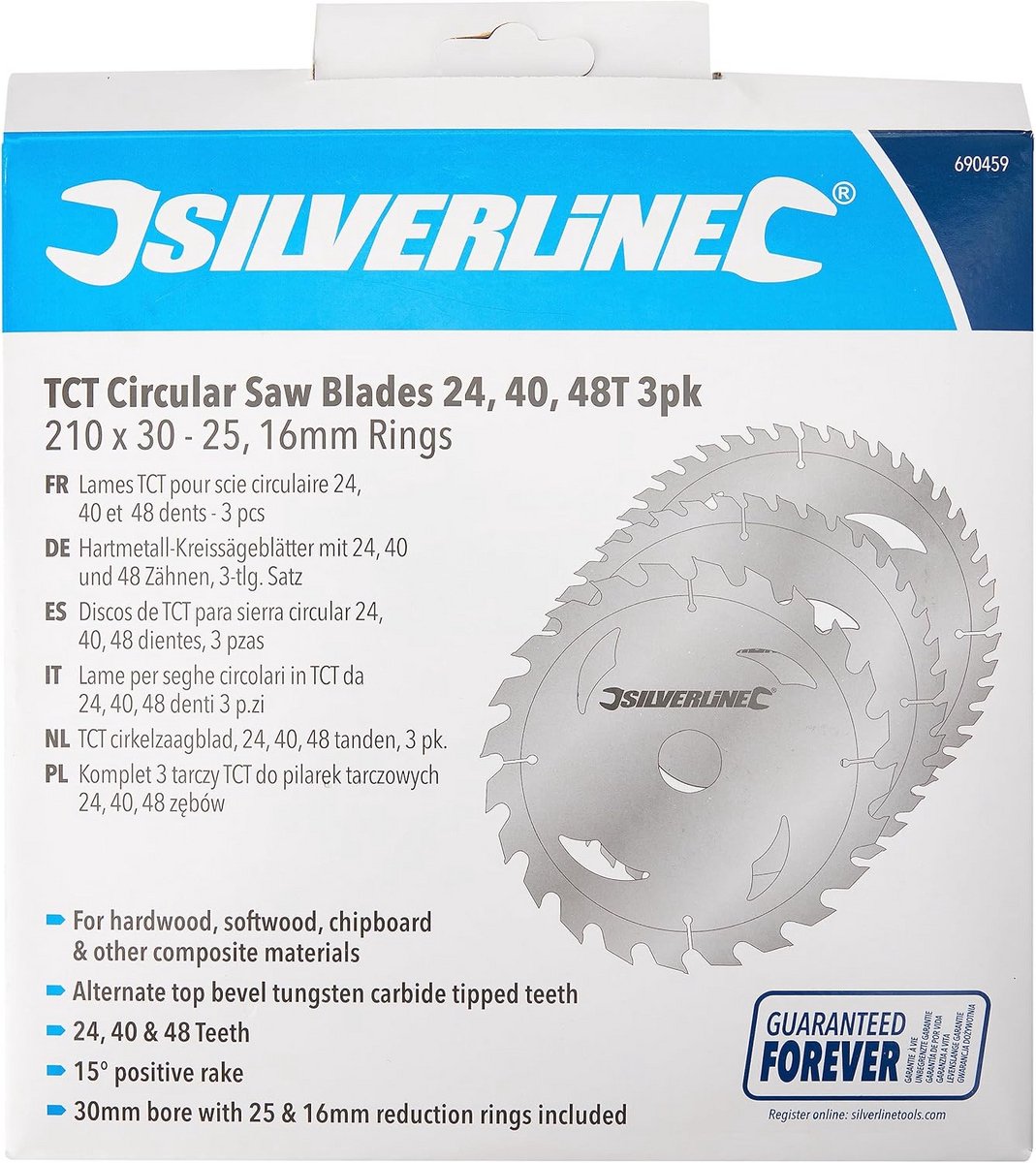 TCT Cirkelzaagbladen 3pk 210 mm met 24, 40 en 48 Tanden