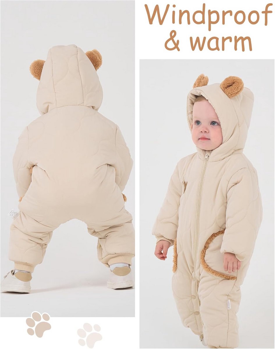 Dikke Babykleding Winter Jumpsuit met Capuchon en Ritssluiting voor Pasgeborenen