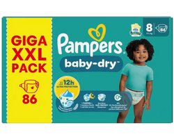 Pampers Baby-Dry luiers - Maat 8 - 86 luiers (17+ KG) - Unieke extra laag - Absorberende kern - Flexibele zijkanten