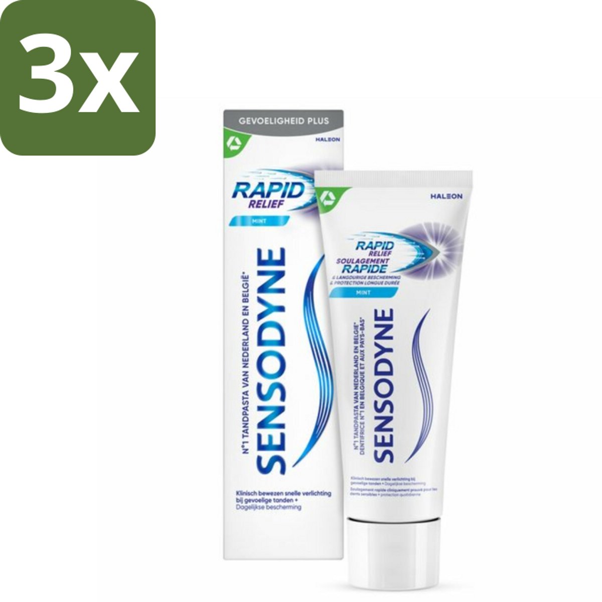 Sensodyne - Tandpasta - Rapid Relief - Gevoeligheidsverlichting - 75 ml - Bulkverpakking - 3 stuks