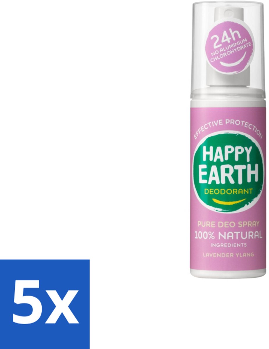 Happy Earth – Deodorant Spray – 100% Natuurlijk Lavender Ylang – 100 ml - Bulkverpakking - 5 stuks