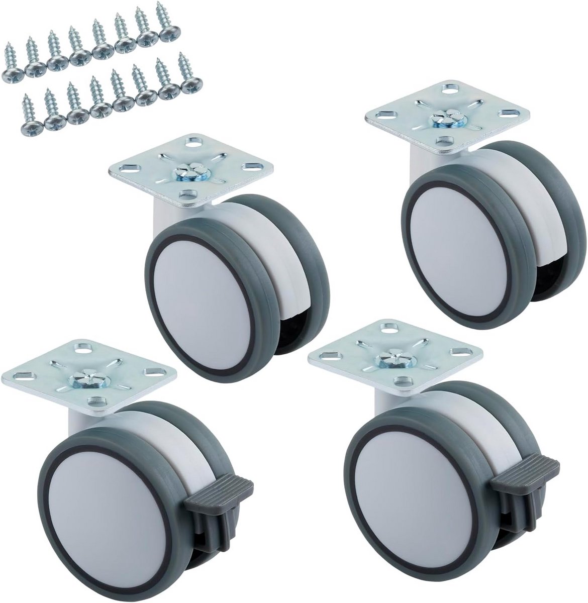 Set van 4 Zwenkwielen Meubel Ø 63 mm - Draaibaar met of zonder rem - 35 kg belastbaar