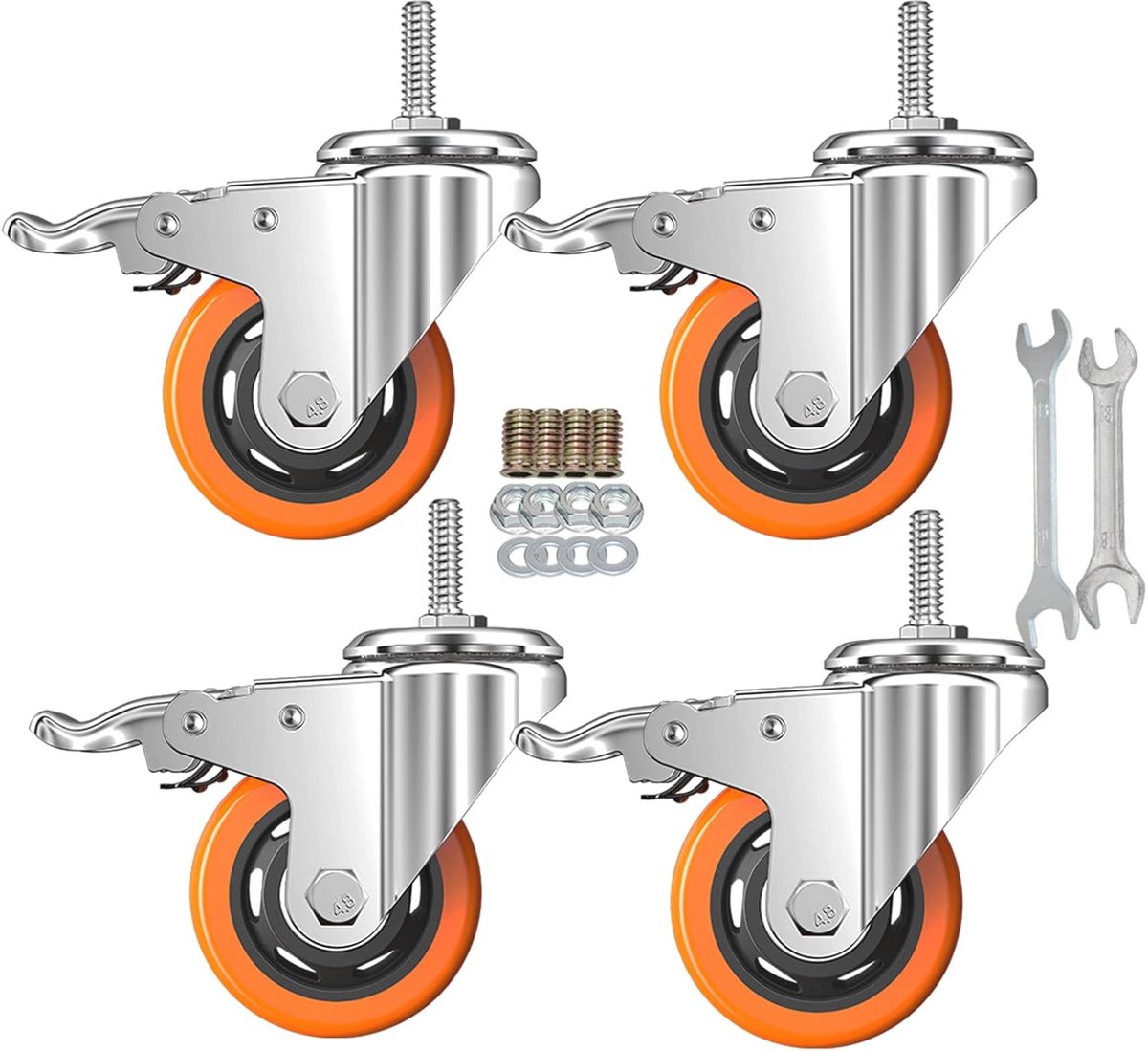 Zwenkwielen met Rem Heavy Duty - 8mm Diameter, 1 Inch Lengte - Duurzaam en Multifunctioneel voor Thuis en Kantoor