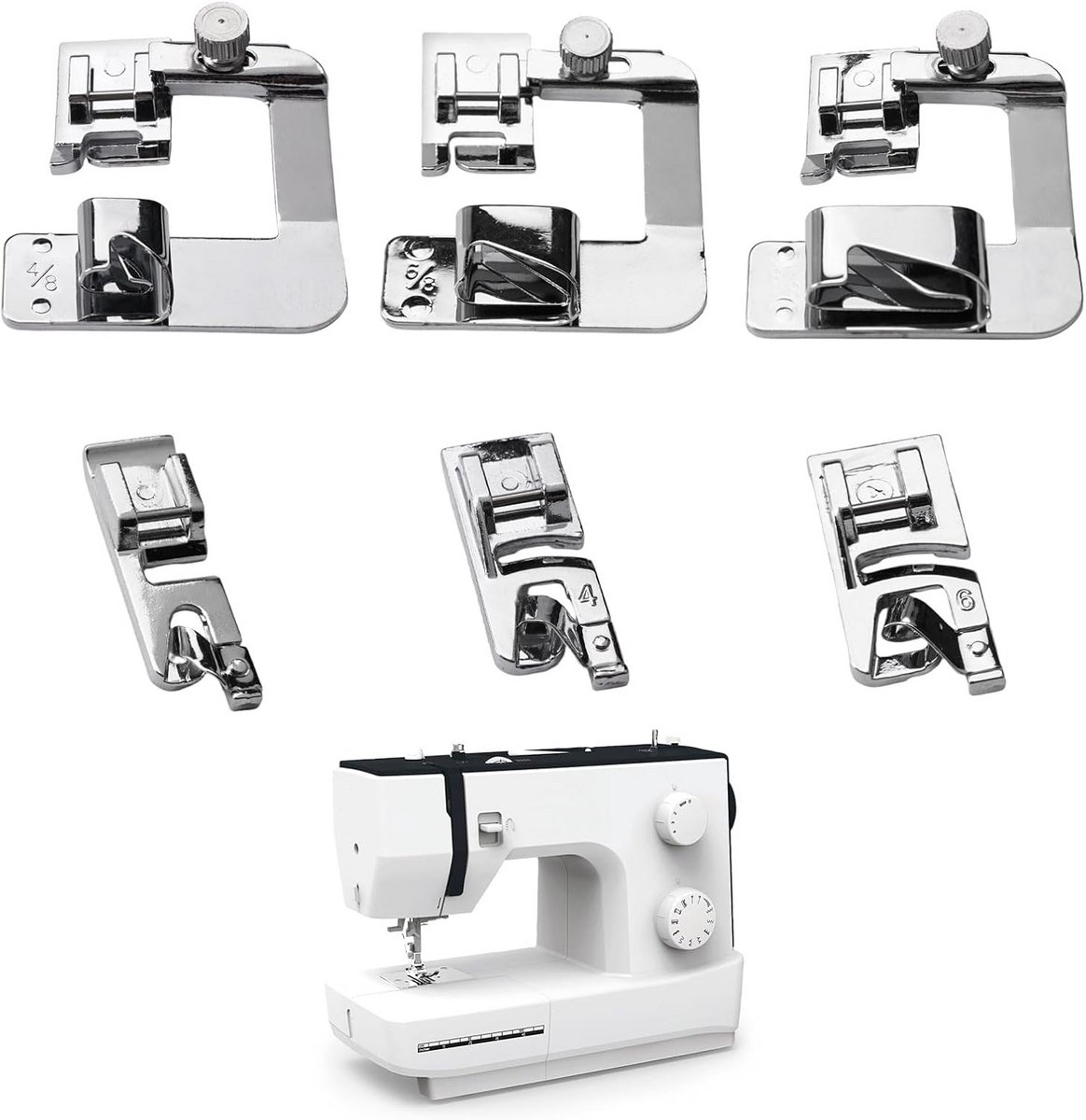 Multifunctionele naaimachinevoeten - 6 stuks, zilverkleurig, voor diverse naaibehoeften