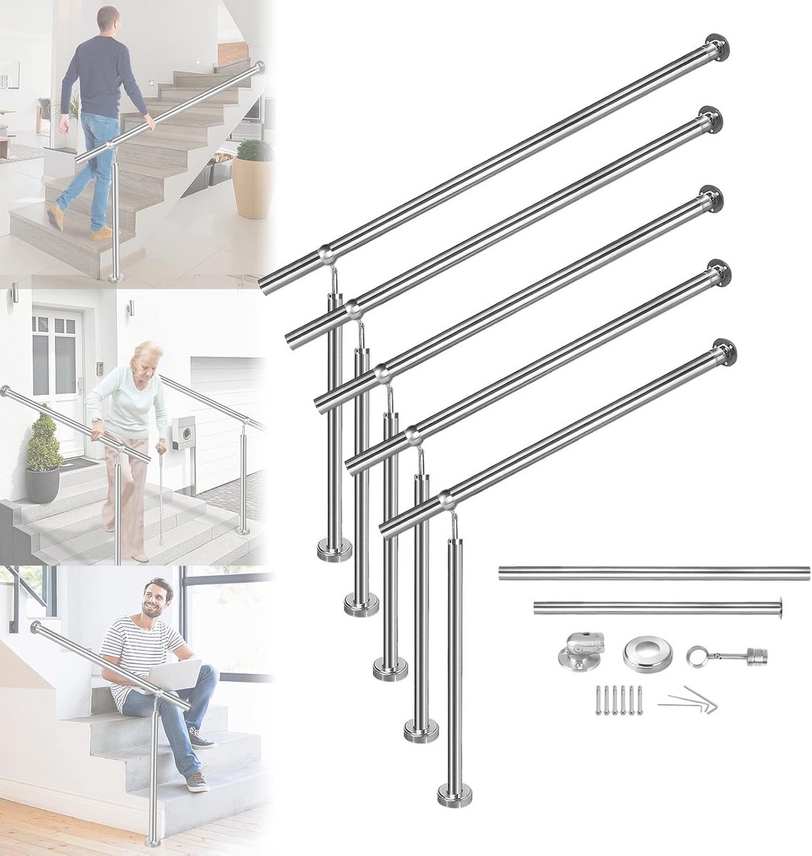 Roestvrij Stalen Trapleuning voor Binnen en Buiten - Hoogte 90 cm, Lengte 120 cm