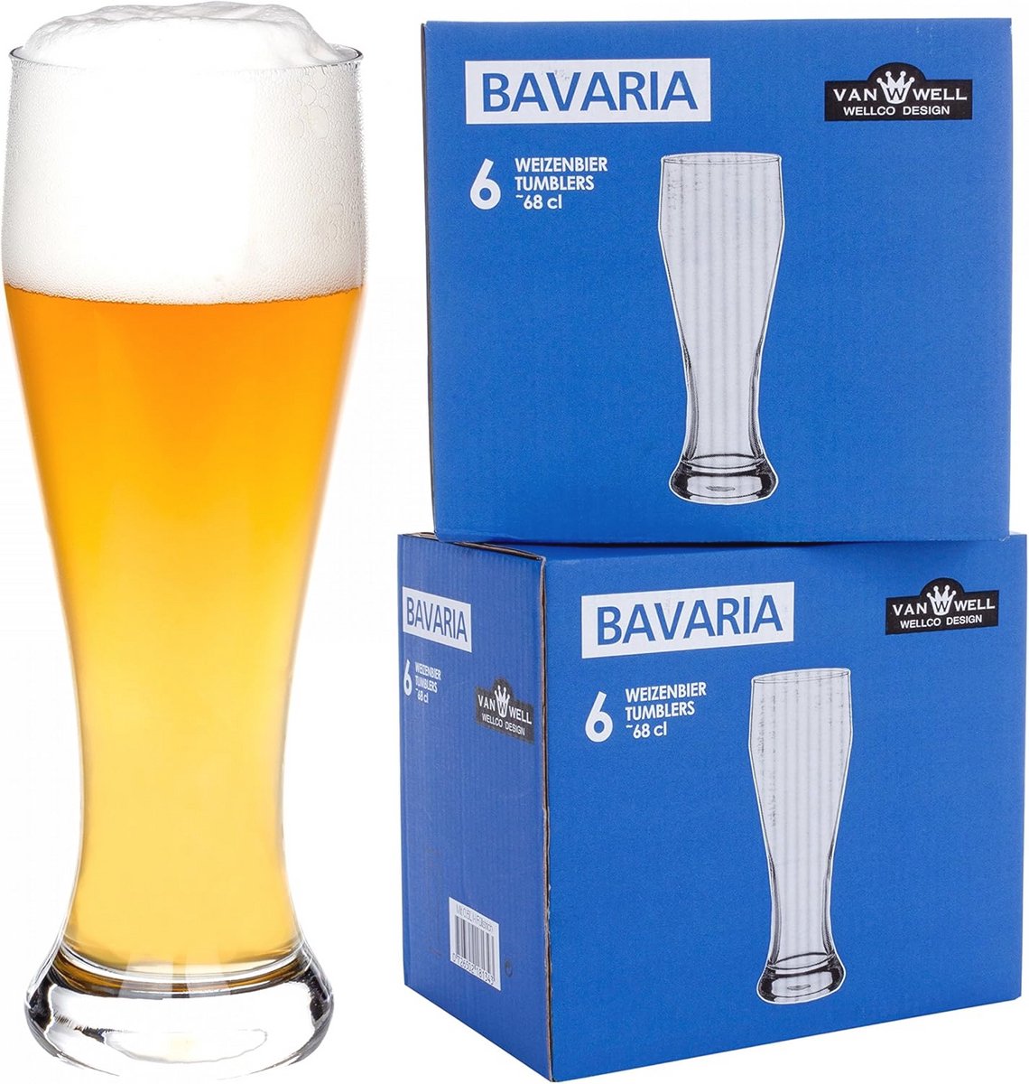 Van Well Bavaria, set van 12 witbierglazen, 0,5 l, gekalibreerd, helder, witbierglas, ideaal voor horeca en bar, vaatwasmachinebestendig