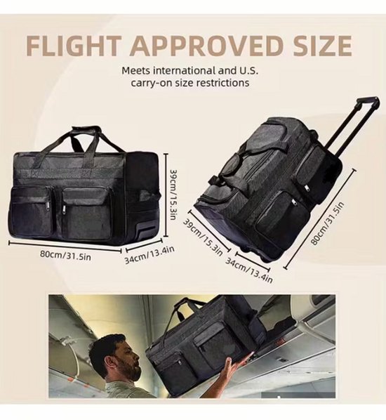 Sac de Voyage Extensible avec Roulettes - Grande Capacité, Roulettes Spinner 360° et Poche Avant – L (55L)
