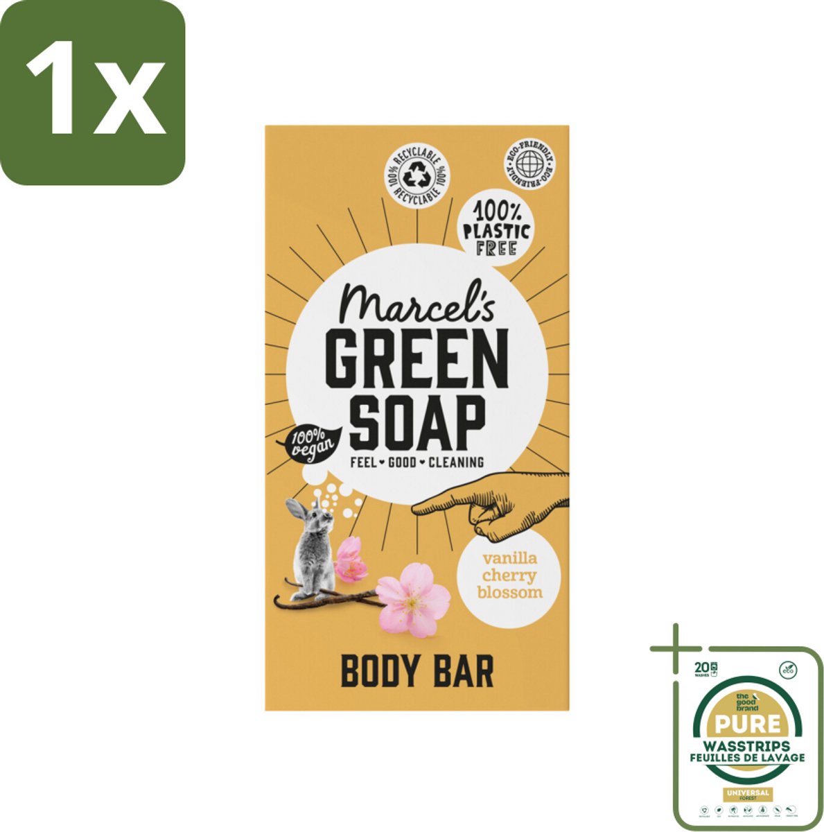1 x Marcel's Green Soap - Body Bar - Vanilla & Cherry Blossom - Verzorgend & zacht - 150 gr- Body Bar - Zeep - Milieuvriendelijk - Vegan - Zeep Voor Huid