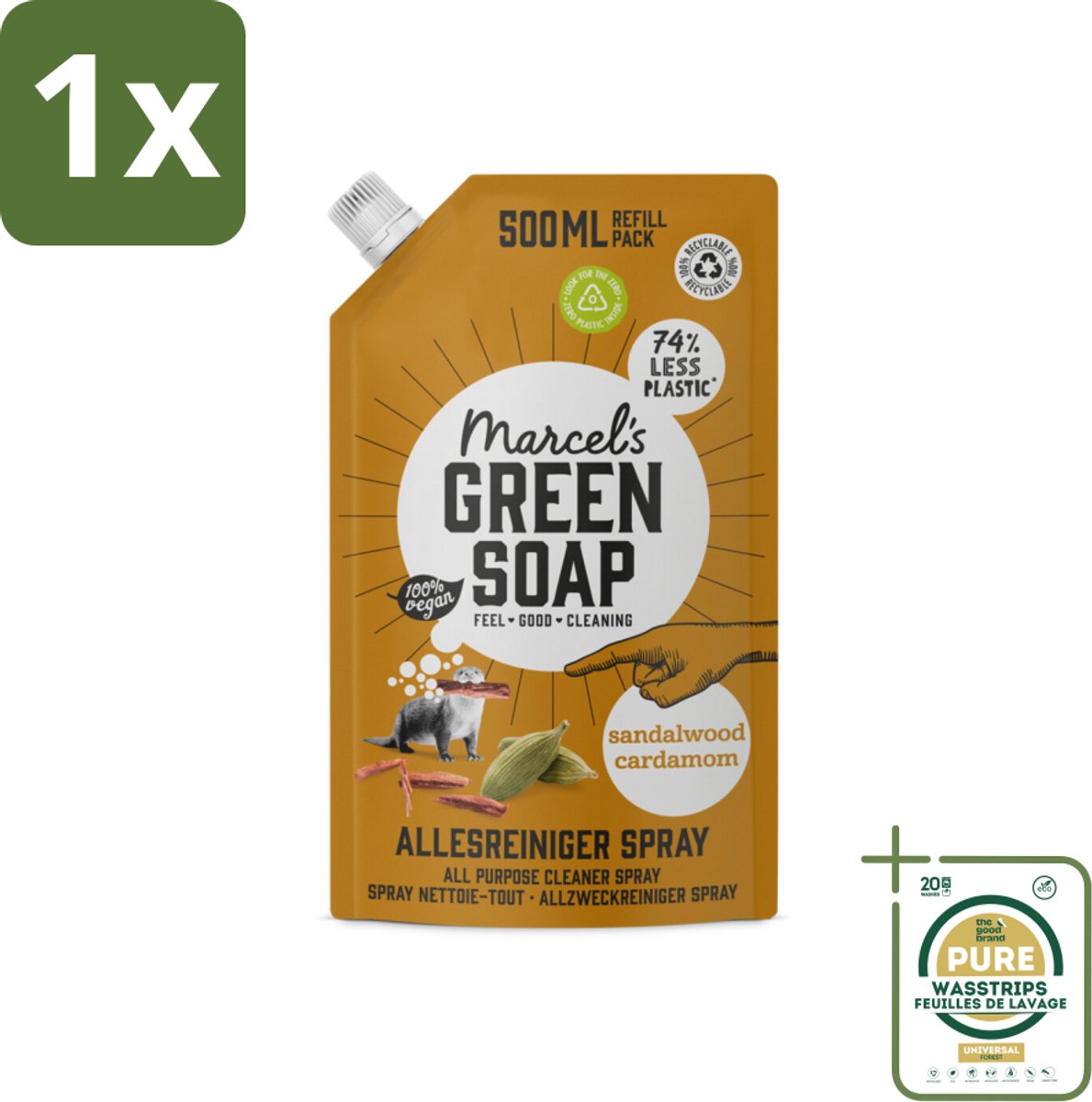 1 x Marcel's Green Soap - Allesreiniger Spray - Navulling - Sandelhout & Kardemon - Frisse reiniging - 500 ml- Allesreiniger Spray - Natuurlijke Reiniger - Sandelhout En Kardemom - Biologisch Afbreekbaar - Milieuvriendelijke Reiniger