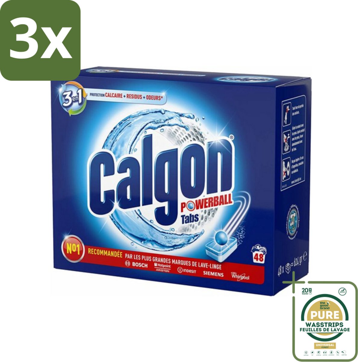 3 x Calgon - 3in1 Tabletten - 48 tabletten - Grootverpakking - Wasmachine Bescherming - Anti-kalk Tablet - Anti-vuil Tablet - Anti-geur Tablet - Wasmachine Hygiëne
