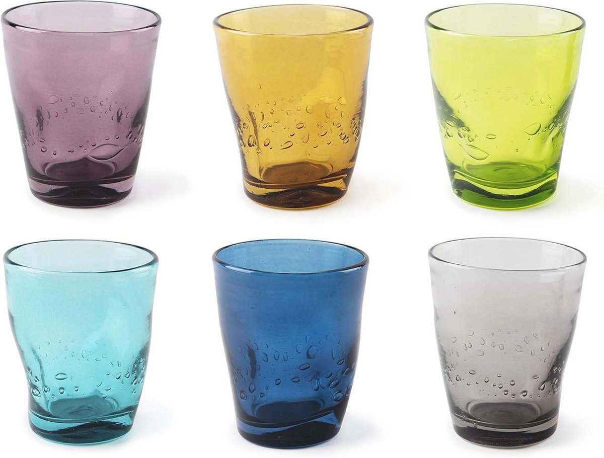 Set van 6 kleurrijke waterglazen van slagvast kunststof