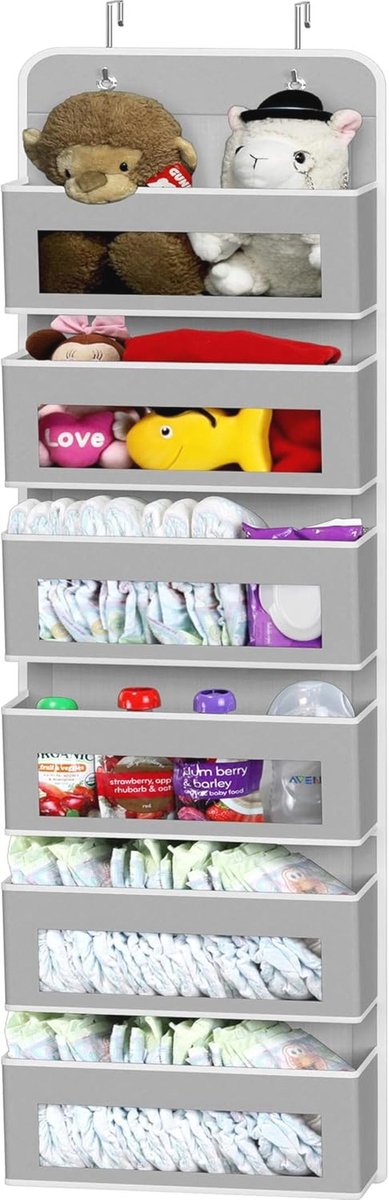 Over deur/muur 6-vaks doorzichtige pocket organizer - Grijs