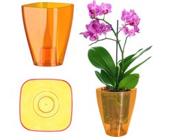 Bloempot voor Orchideeën en Planten - Slanke, Vierkante Plantenbak in Oranje (Ø 9 cm)