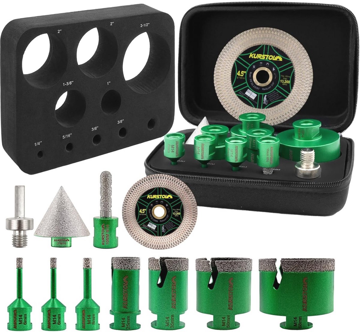 Diamantboorkroonset voor Tegels en Steen - Complete Set met Fasenbit en Vingerfrees