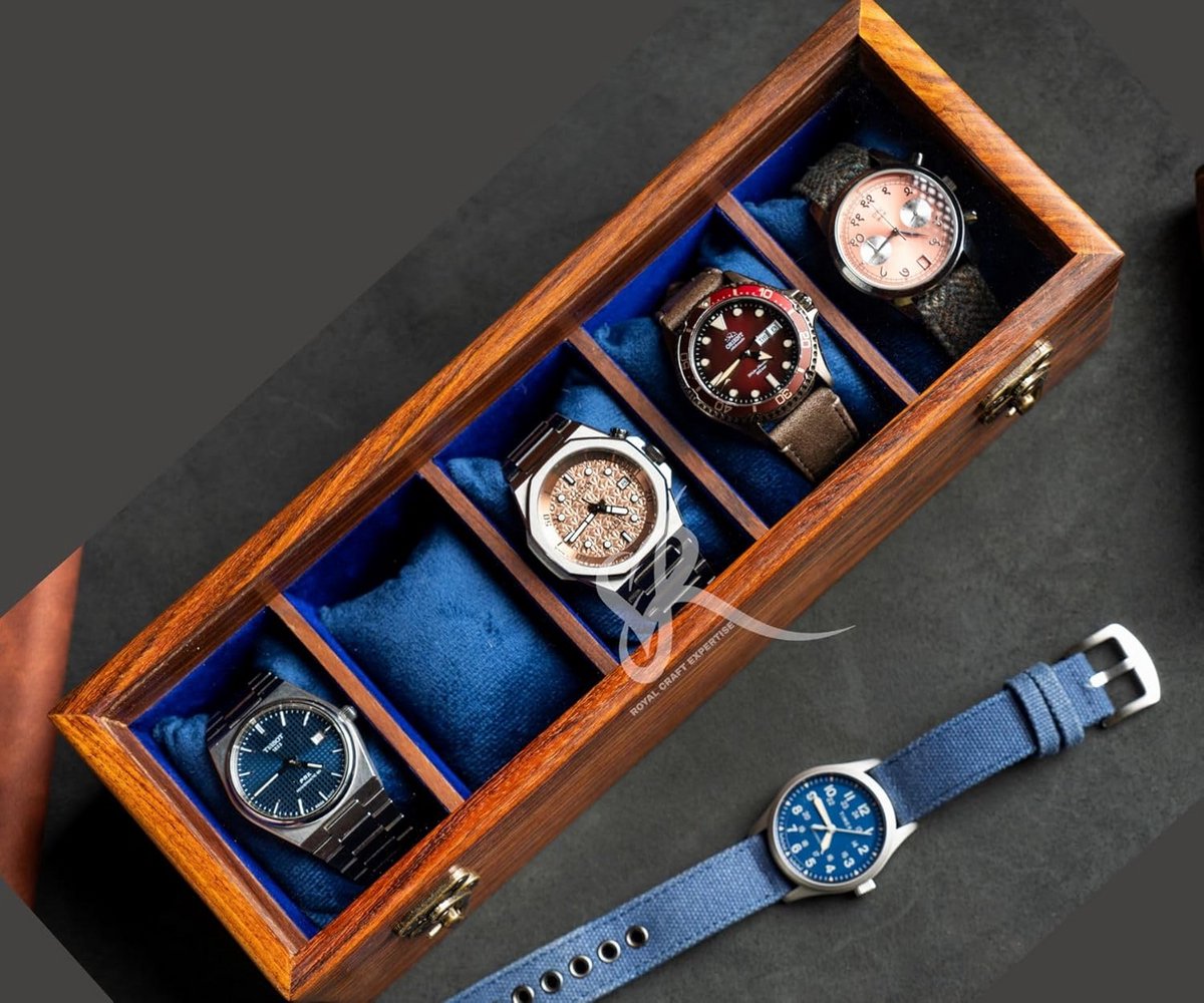 Luxe Houten Horlogebox met 5 Vakken - Rosewood Display voor Heren en Dames