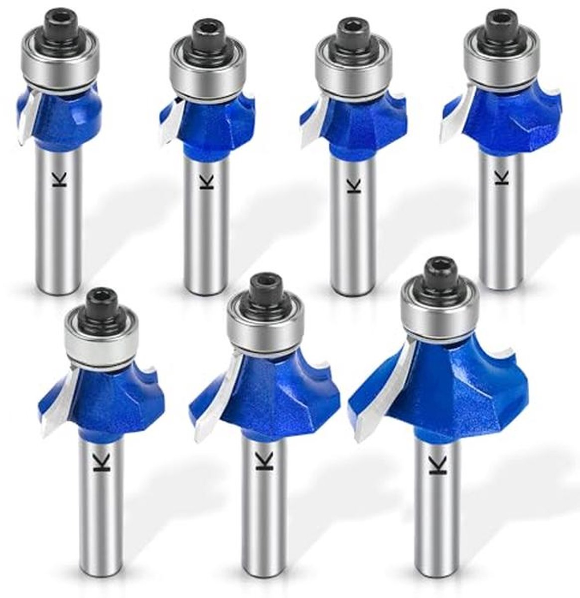 Set van 7 Afrondfrezen met 8 mm Schacht voor Houtbewerking - Radius 2-10 mm
