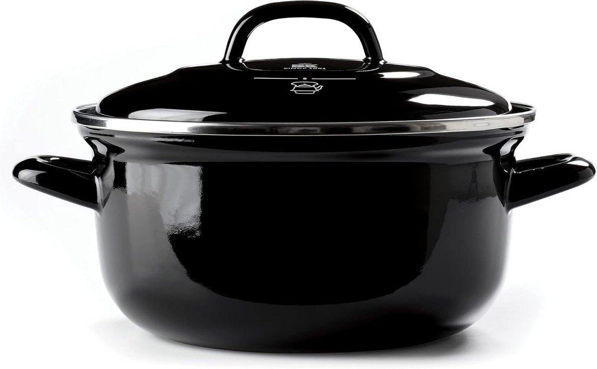 Ronde Geëmailleerde Braadpan met Deksel 22cm - Geschikt voor Inductie en Oven