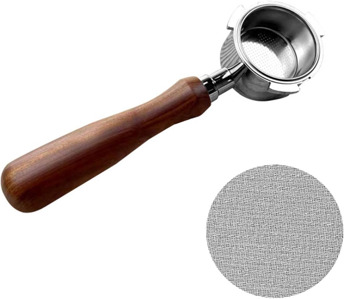 Allecta - Bodemloze portafilter voor espressoapparaat, roestvrij staal en palissanderhout, 54 mm, met 3 oortjes