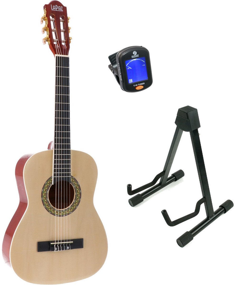 LaPaz 002 NT klassieke gitaar 1/2-formaat naturel + statief + tuner