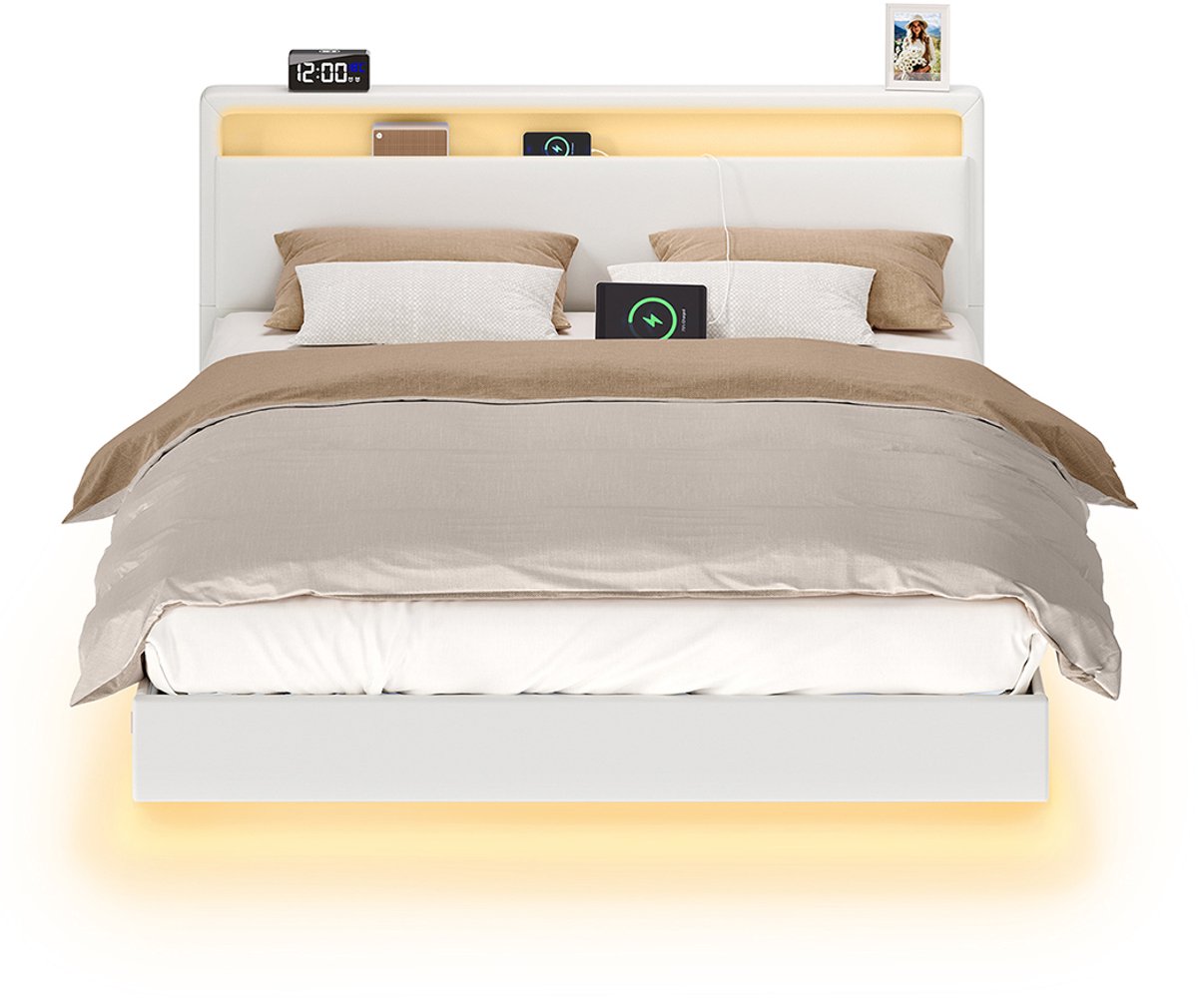 Bedframe – Met LED-verlichting en laadstation – 160×200 cm – Zwart