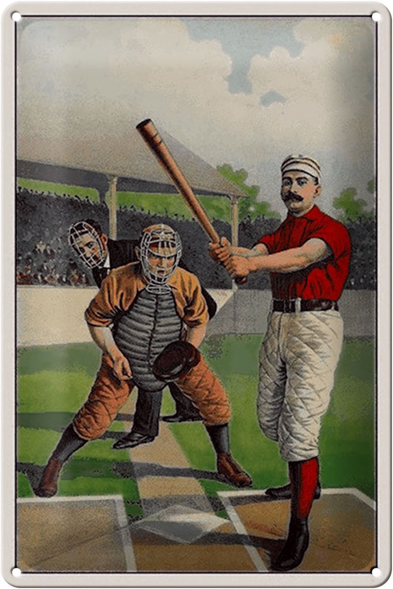 Blechschild Retro 20x30cm Baseball USA Schlagmann