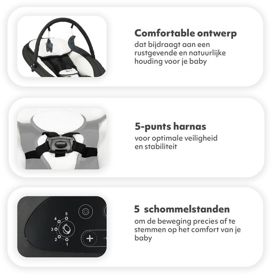 Deryan Baby Elektrische Wipstoel - Schommelstoel - Bluetoothfunctie,Speaker en Afstandsbediening - Zwart — afbeelding 4