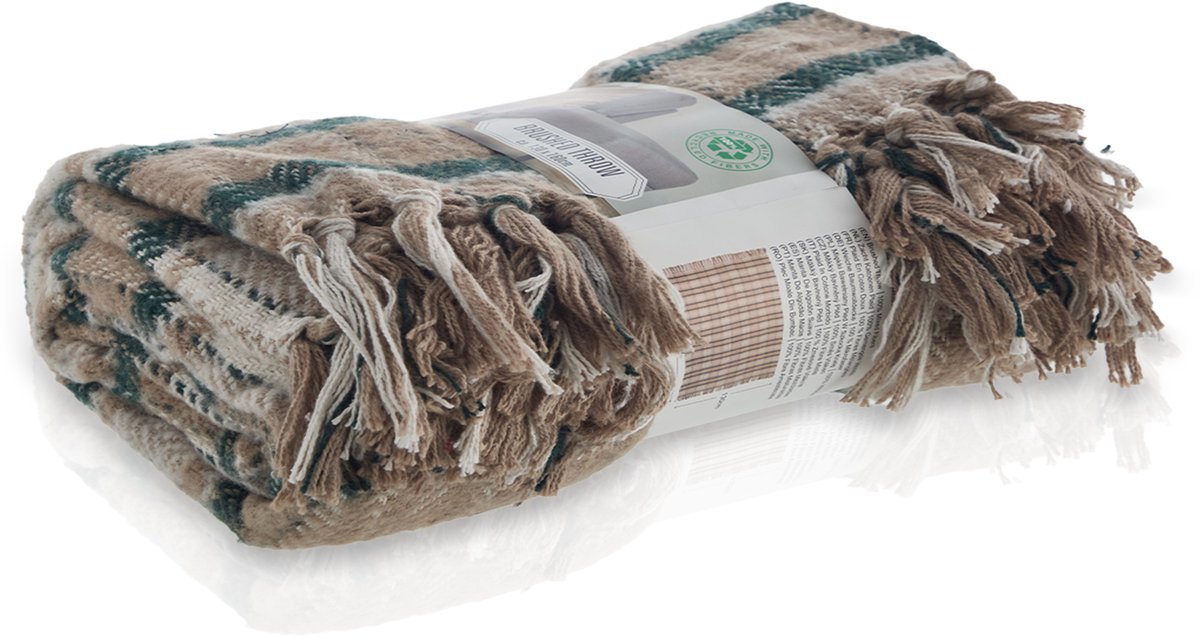 Meisterhome® Luxe Fleece Deken – Geruit Beige/Groen – 130x160 cm – Zachte Retro Plaid - Vintage – Geschikt voor Picknick & Strand – Outdoor Woonplaid voor Bank, Woonkamer & Slaapkamer – Warm & Soft Design – Noodpakket