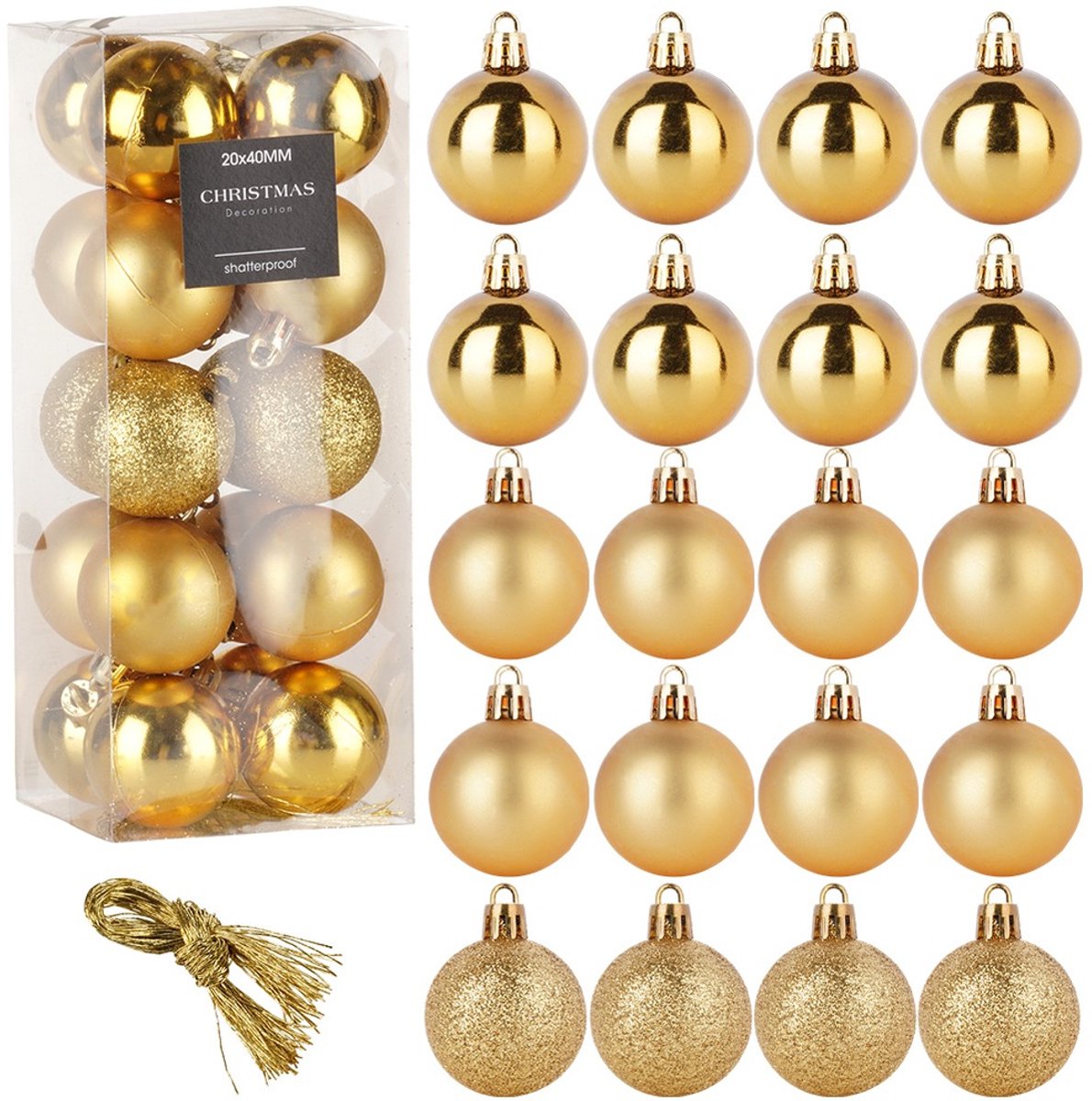 Kerstballen Set Onbreekbaar Gouden 4 cm 20 stuks - Kerstdecoratie