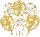 Q2P - 90 Jaar Ballon - Verjaardag Versiering - Wit & Goud - Helium Ballonnen - Feest Decoratie - 6 Stuks