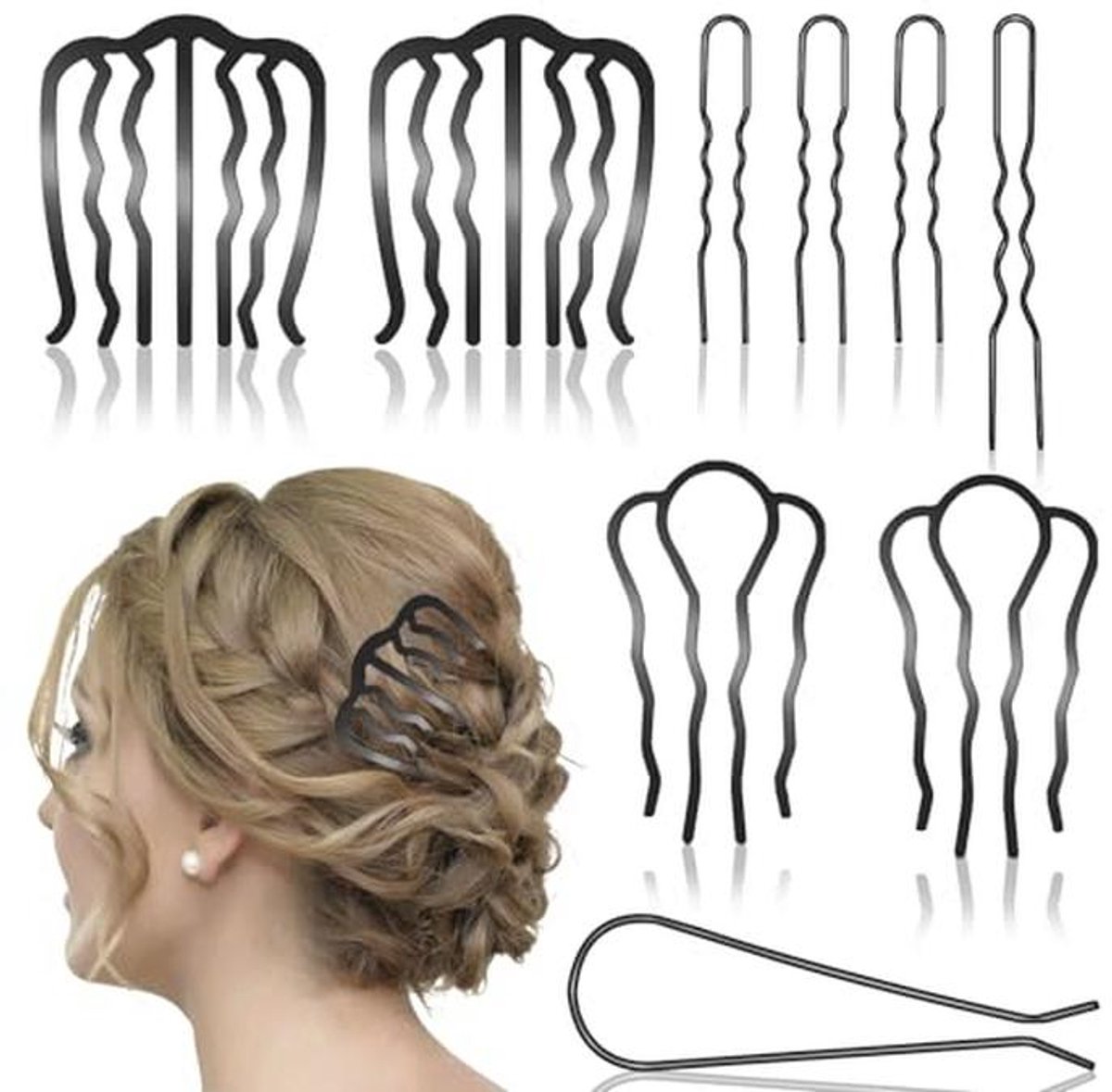 Franse twist haarspelden en haarkammen set - 9 stuks haarstylingtools voor veelzijdige kapsels
