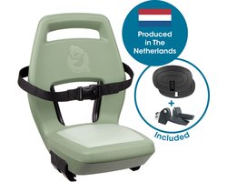 Qibbel Junior 6+ Fietsstoeltje Achter Bagagedrager bevestiging - QuickConnect - Fietszitje – Sage Green - inclusief voetbeschermingsplaten en voetsteunen