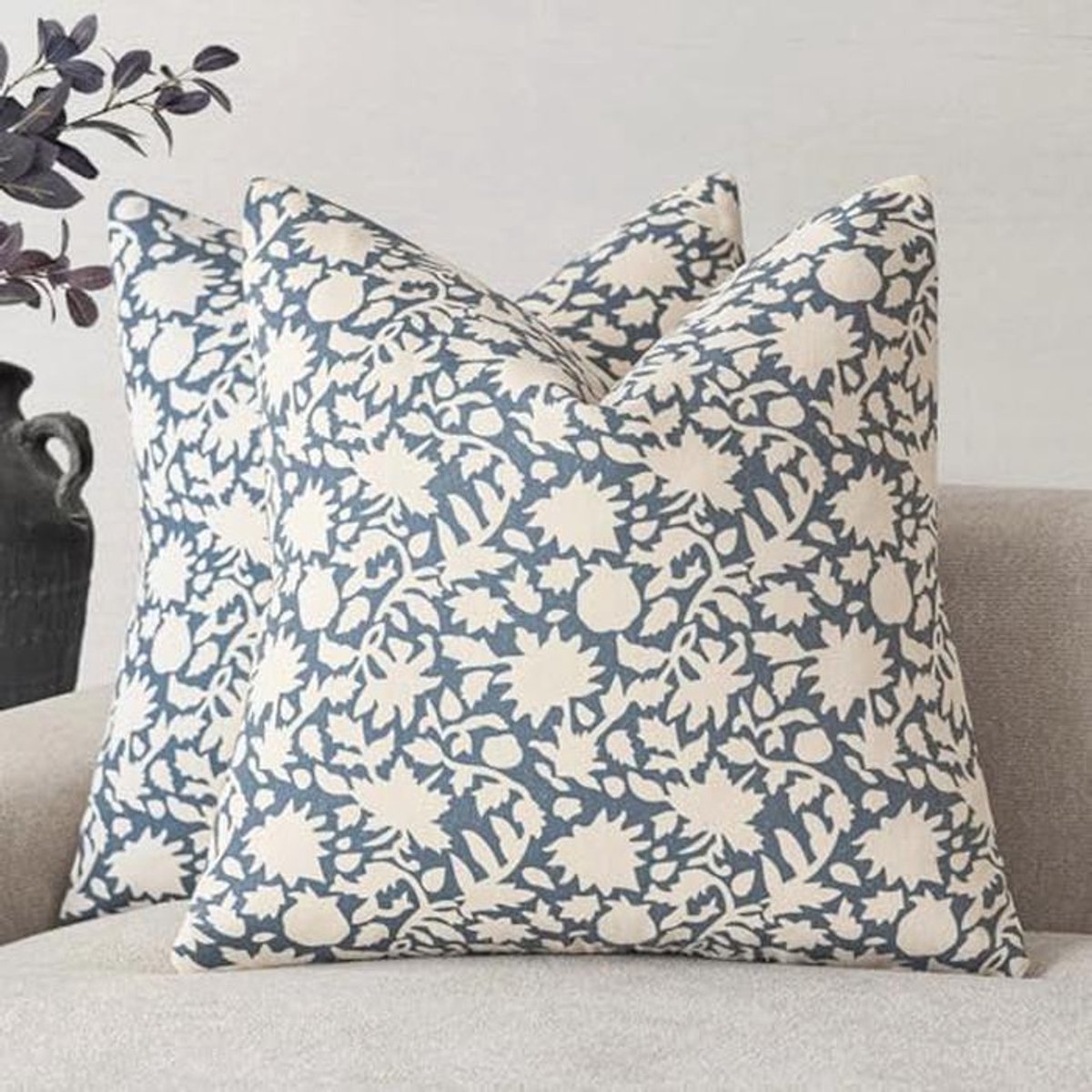 Set van 2 Decoratieve Bloemen Sierkussenhoezen 45 x 45 cm voor Woonkamer en Slaapkamer
