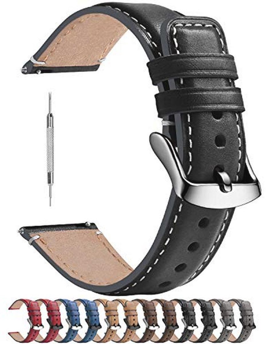 Polished Leder Horlogeband in 6 Kleuren - D-Vorm Gesp 18-20-22 mm voor Mannen en Vrouwen