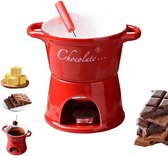 Chocoladefondue - fondue mok - fondue cup - mini fondue - persoonlijke fondue - keramiek - dessert - dippen - cadeau - verjaardag - romantisch diner - serveer mok - chocolade mok - rood