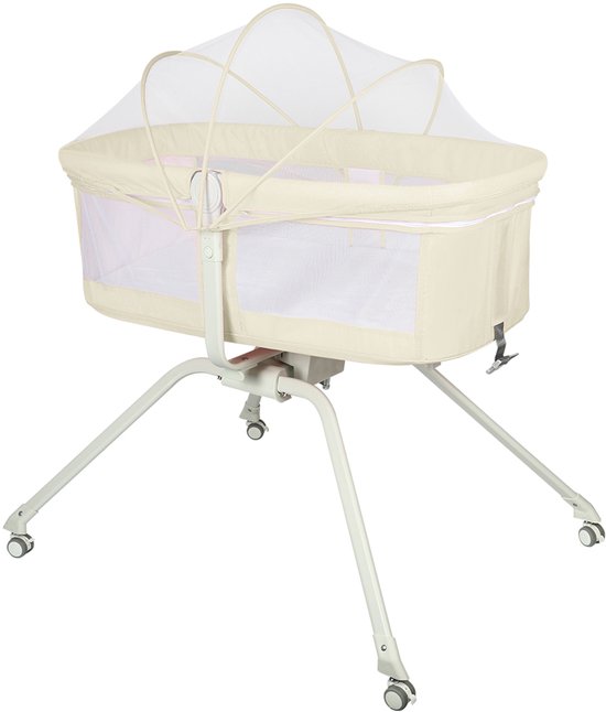 PIPIPOXER-Babywieg, Co-Sleeper reiswieg voor baby's met matras, klamboe, schommelsysteem, beige
