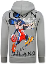 Hoodie Heren met Capuchon Oversized - Sweater Heren ICON Puzzel Milano Print - Dik Geweven Trui heren - 5811 - Grijs