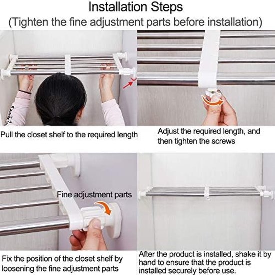 Hershii Uitbreidbare kast spanning plank staaf verstelbare metalen opbergrek kast organizer doe-het-zelf verdeler separator planken voor kledingkast kast keuken badkamer, zwart, 84-117,5 cm