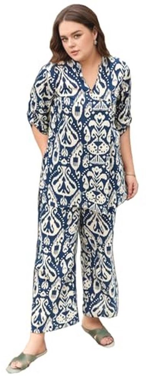 Dames Katoenmix Mid Dij Gedrukt Co-Ord Set