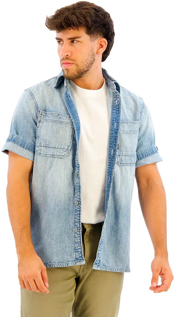 G-Star Slanted double pocket regular shirt ss Heren Shirts Blauw