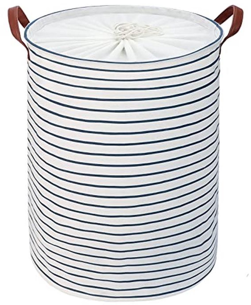Vrijstaande 24-inch wasmand met deksel en trekkoord - Extra grote opvouwbare wasgoedopbergmand (Blauw)