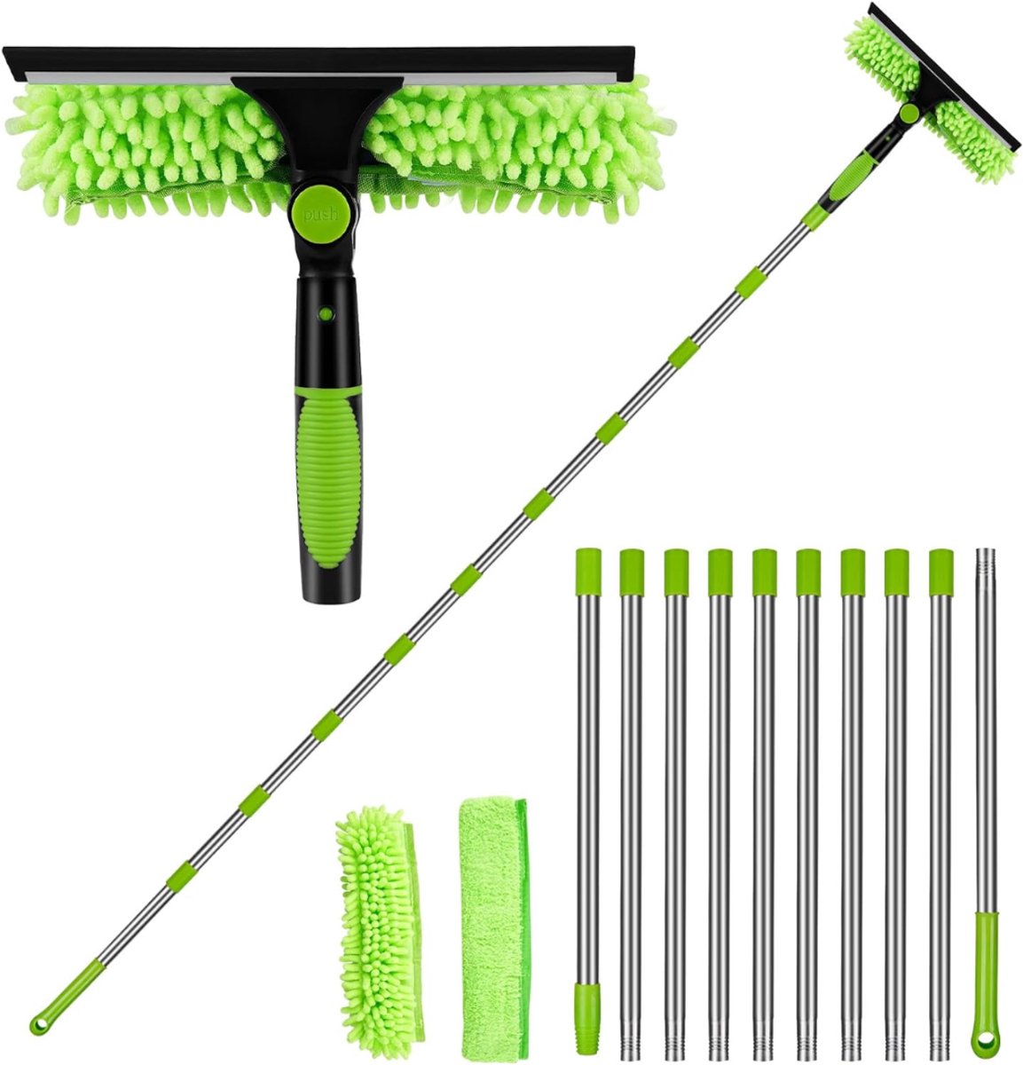 DnA® Ramenwasser Telescopisch - Ramenwasser - Ruitenreiniger - Groen - 400cm x 40cm x 8cm
