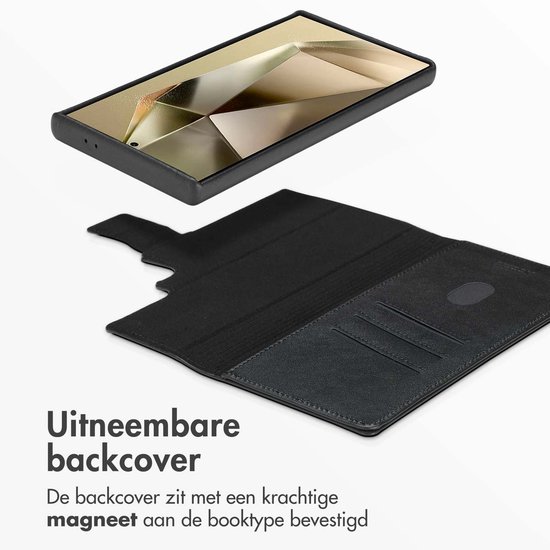 Zwarte lederen bookcase met uitneembare backcover met magnetische ring.